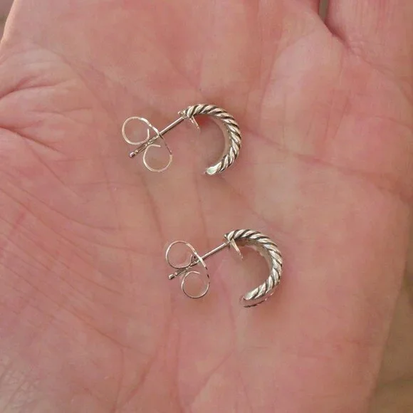 Just Retired David Yurman Diamond Hoop Earrings - 18K/925 - DY Backs
